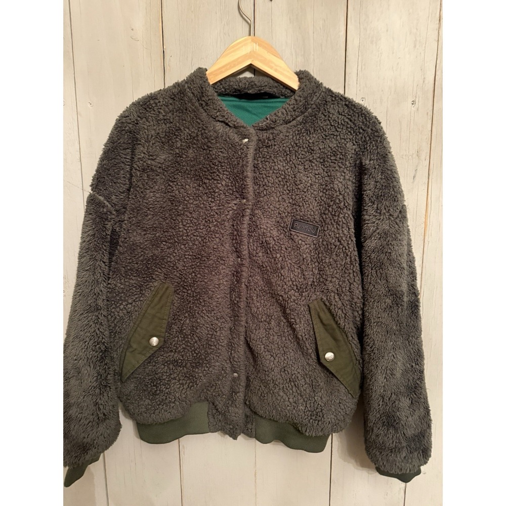 Penfield Teddy Fleece Bomber Jacket Cozy Snap Up Boho Pine Green Size Small